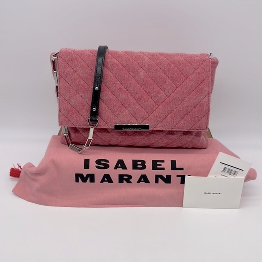 Isabel Marant NWT Merine Quilted Denim Shoulder  Crossbody Bag Pink